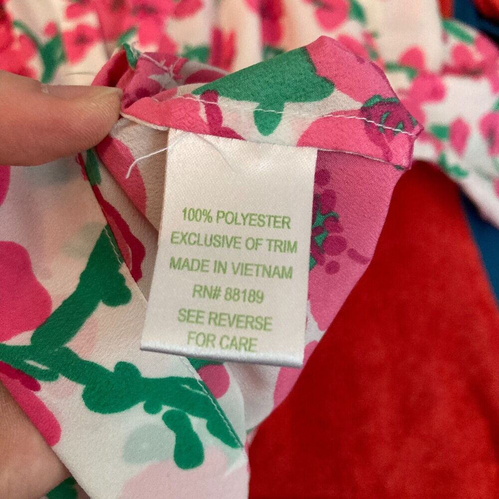 Lilly Pulitzer Shirt Women Sz XS White Pink Green Floral Gold Button Popover Top - Picture 6 of 9